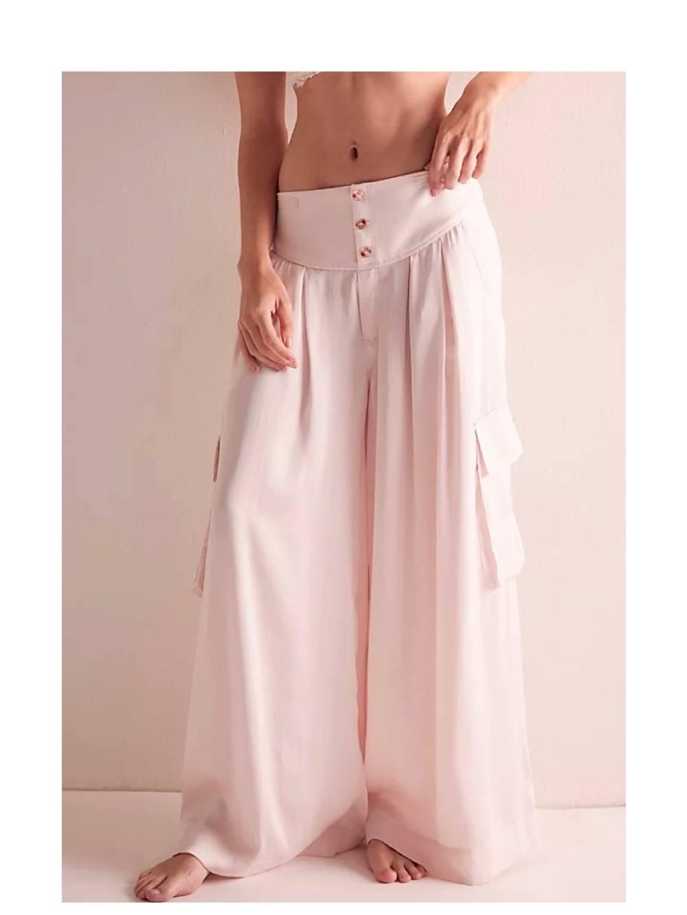 Free People Kiss & Tell Wide Leg Cargo Pants Light Pink Small
